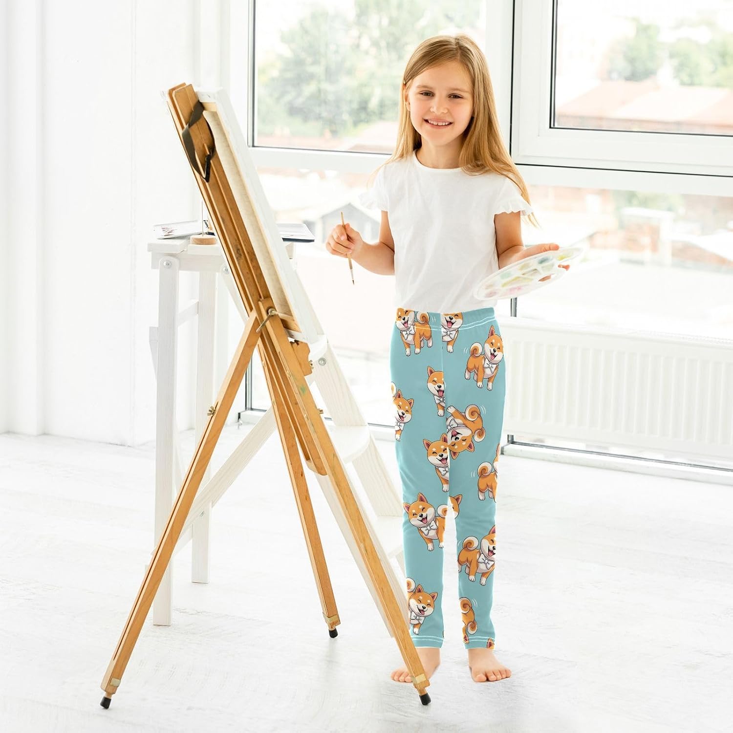 GAIREG Stretch Leggings for Girls Cute Dog Blue