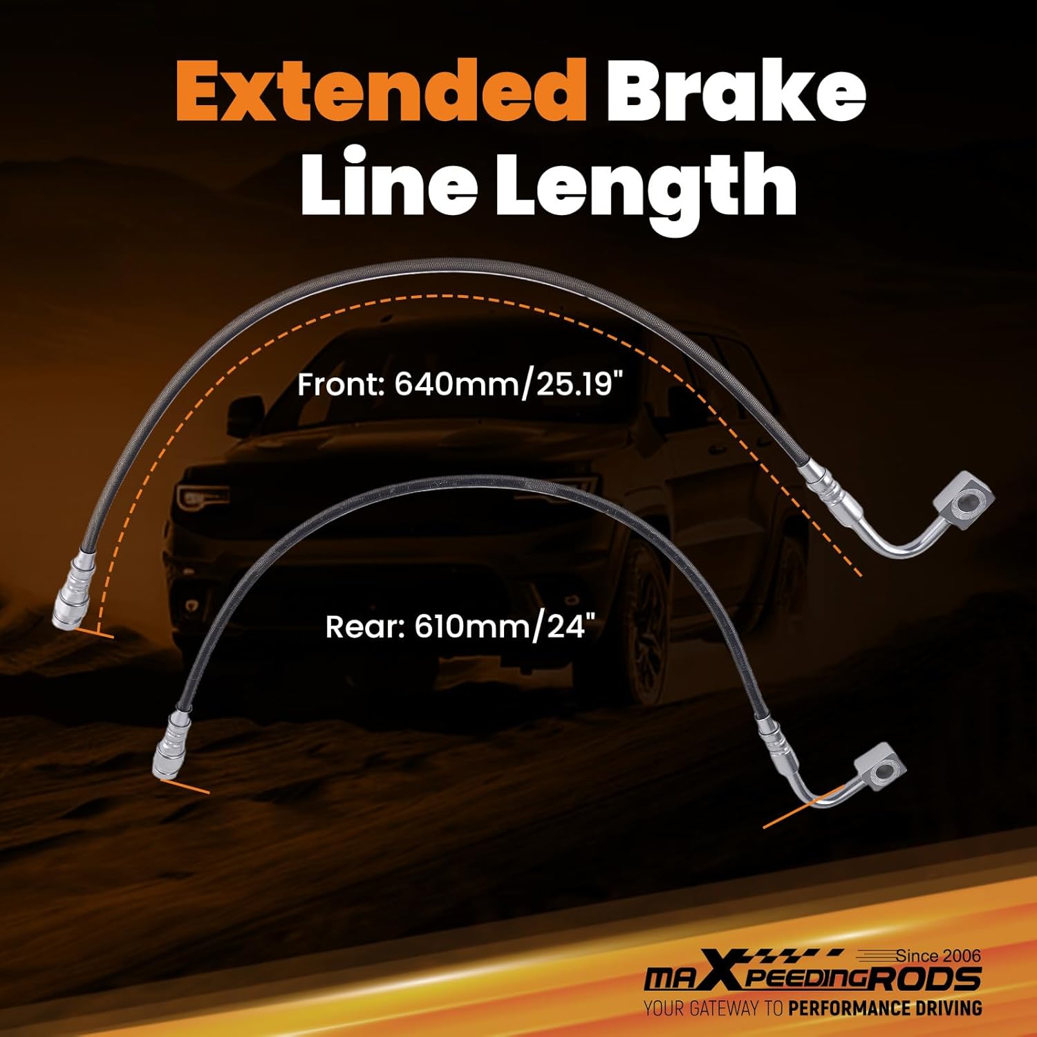 maXpeedingrods Extended Brake Lines for Jeep Wrangler JK JKU 2007-2018 2WD 4WD for 4-6" Lifts, Front & Rear Brake Lines, DOT Approved