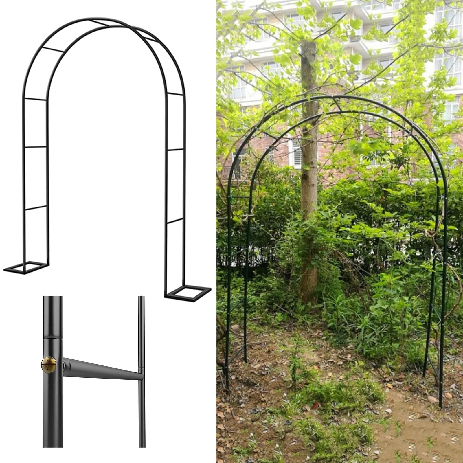 Arco per rose in metallo nero per piante rampicanti, resistente, arco per giardino e matrimoni all'aperto, disponibile in 120 misure da 350 cm, perfetto per esposizioni floreali e decorazioni.