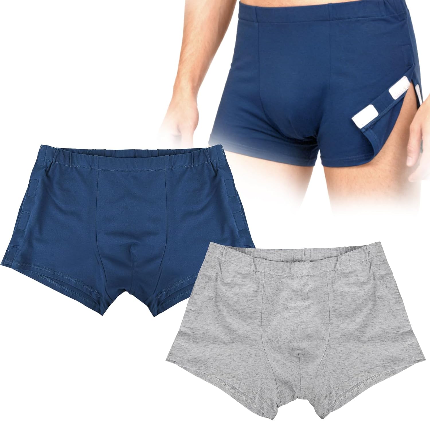 Mens Easy Adaptive Underwear Boxer With Magic Stick Closure, Pack of 2