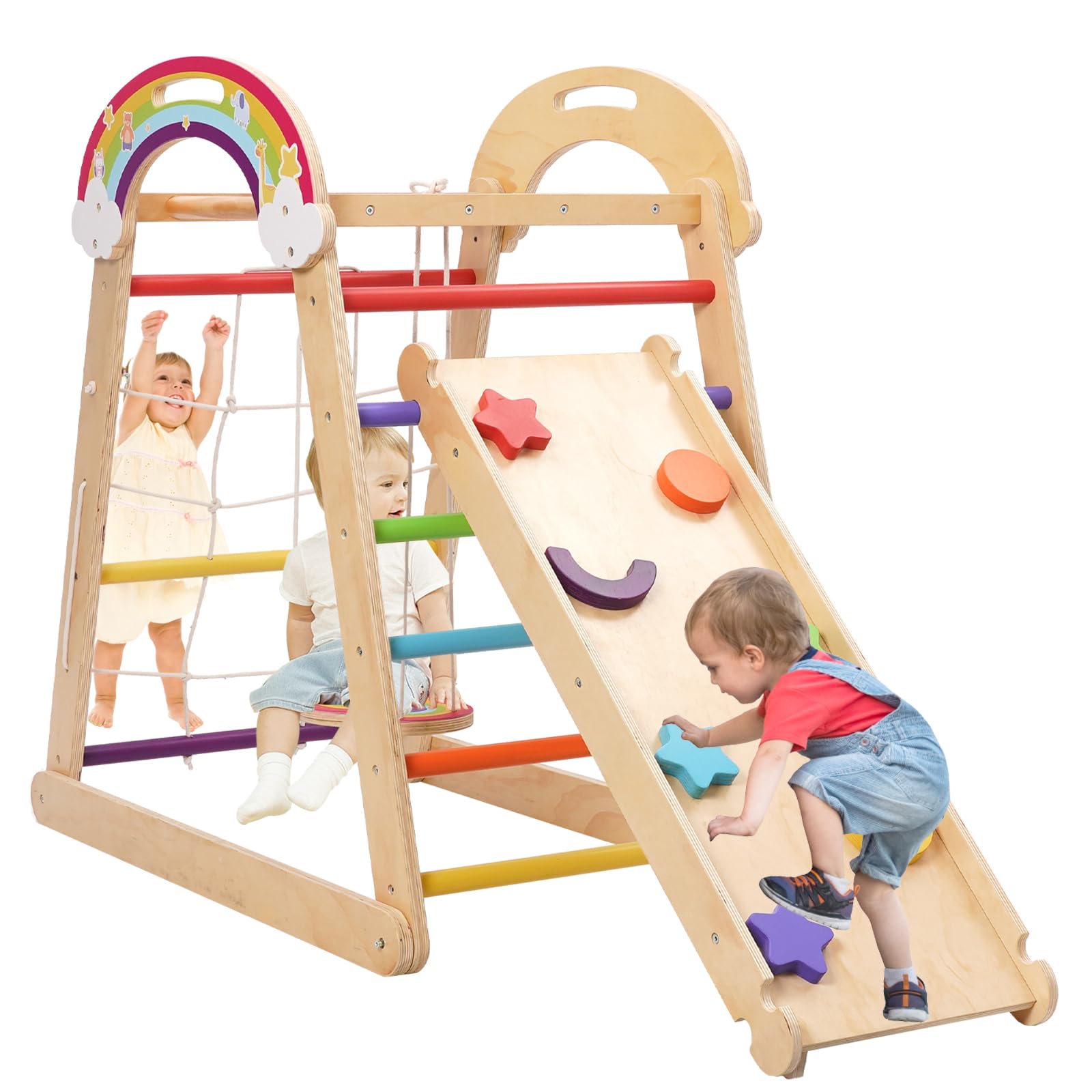 Jungle Gym Toddler Climbing Frame And Slide 5-in-1 Wooden Climbing