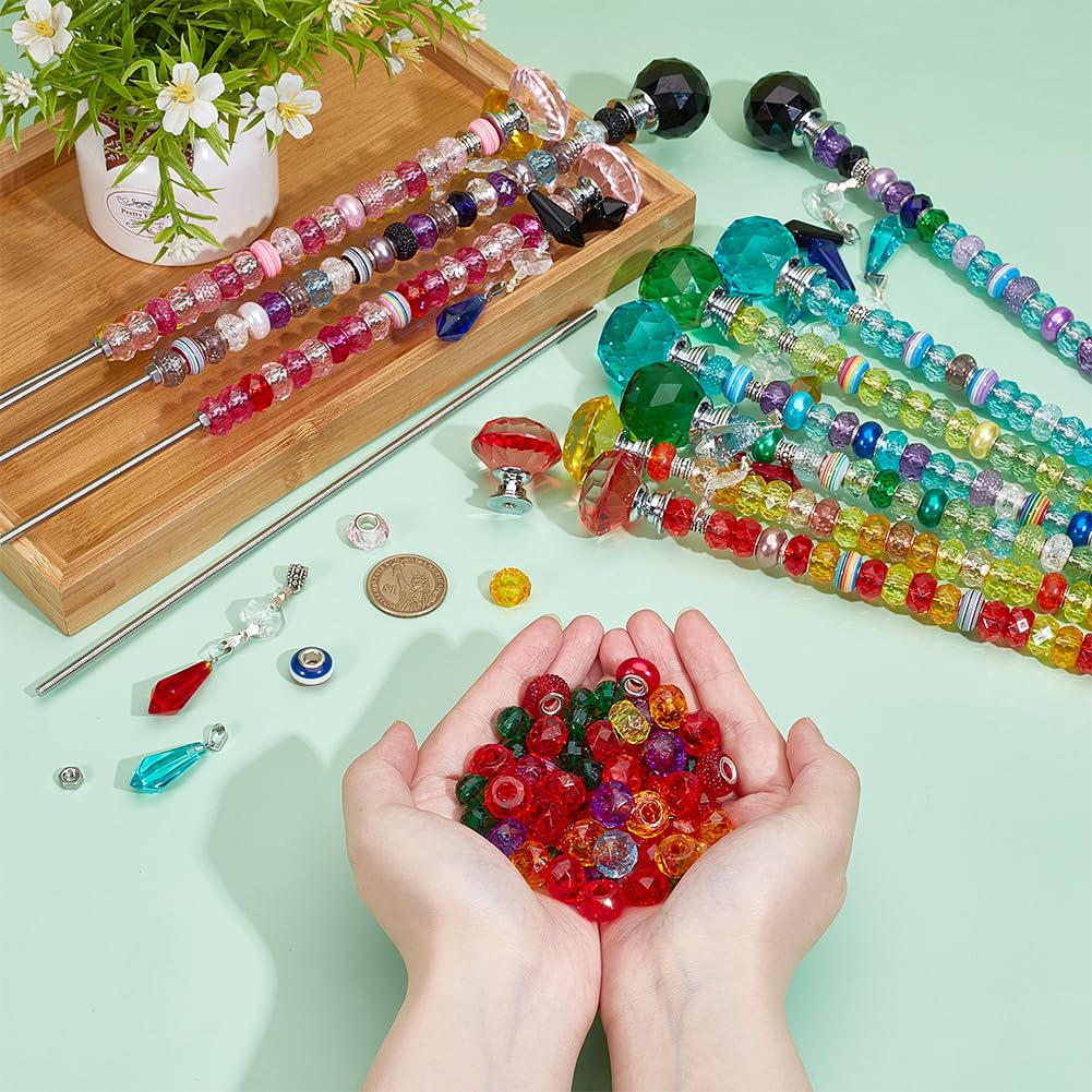 OLYCRAFT Kit di pali da giardino con perline da 396 pezzi, kit fai da te per bacchetta delle fate, set di paletti da giardino per esterni incluso 12 aste filettate, 300 perline colorate per accessori