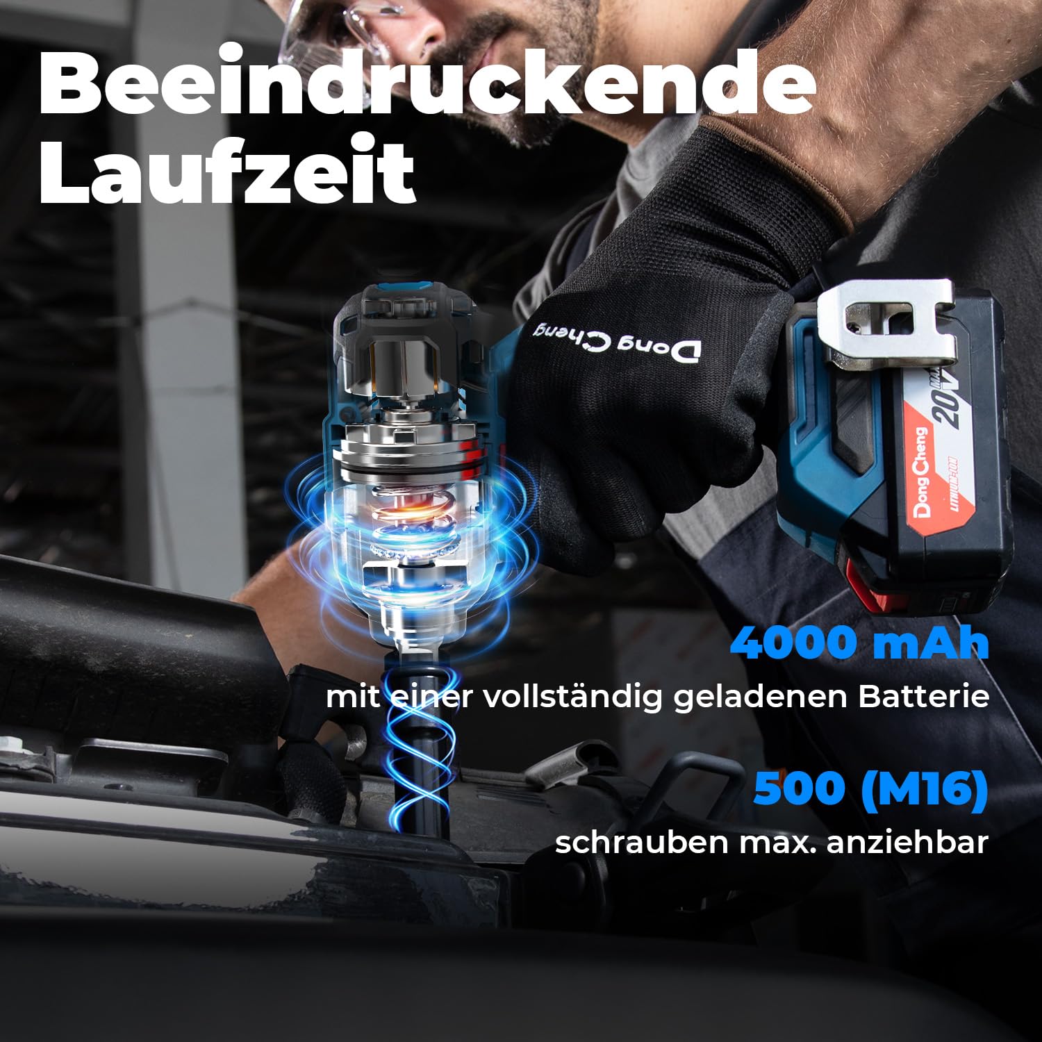 Dong Cheng Akku-Schlagschrauber 20V, 1/2"-Aufnahme, 682 Nm Drehmoment, Bürstenloser Akku Drehschlagschrauber, 3 Leistungsstufen, inkl 4,0Ah Akku/Ladegerät im Koffer