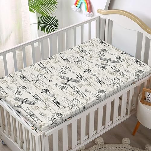 Miniatura 2 de Sábanas bajeras para cuna pequeña con temática de avión, sábanas portátiles para cuna para niño o niña, 24 x 38 pulgadas, verde oliva, bronceado,