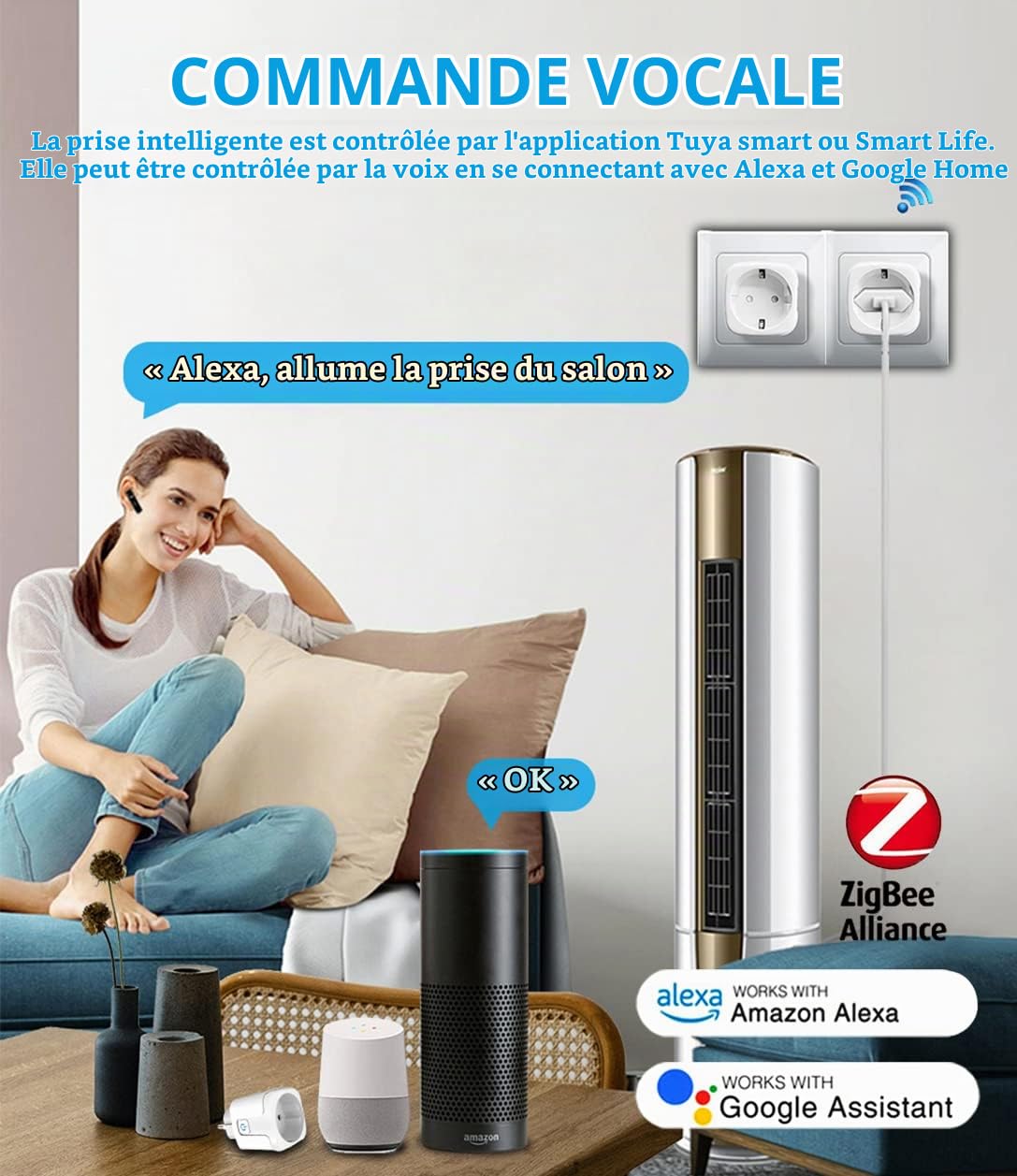 ZigBee Prise Connectée 16A, 3680W Pris Connectée Alexa Avec Télécommande/Contrôle Vocal, Smart Prise Intelligente avec Mesure de Consommation électrique,Smart Plug compatible Alexa/Google Home.4 Pack