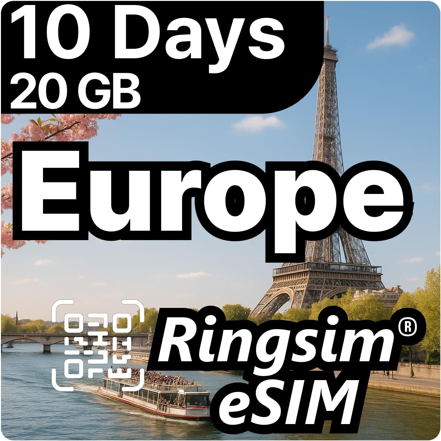 [eSIM] Europe eSIM | 10DAYS 20GB | UK, France, Italy, Spain, Germany | 5G, 4G/LTE, Tethering, Hotspot | SIM with Instant Activation in 10 Minutes | Travel with Ringsim | 10DAYS 20GB