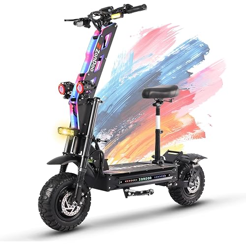 Adult Electric Scooter ZonDoo ZO03/RoadHitter Dual Motors,47/68MPH Fast Speed,50/75 Miles Long Range Off Road Tires Oil Hydraulic Brake Dual Suspensions E Scooter with Seat for Adults