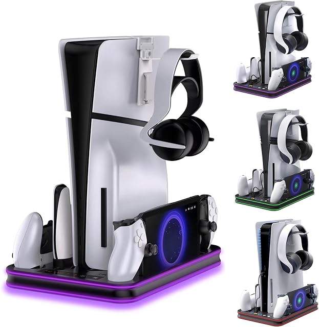 PS Portal Charger, P5 Stand and Cooling Station with RGB LED Controller Charging Dock Accessories, P5 Edge Controller and PS Portal Charger, Headset and Remote Holders