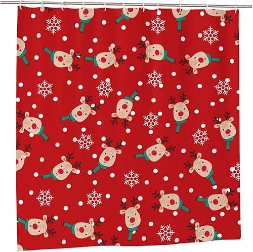 Miniatura 9 de JOOCAR Juego de cortinas de ducha retro navideñas para baño, juego de cortina de ducha de bastón de caramelo con 12 ganchos, 72 x 72 pulgadas