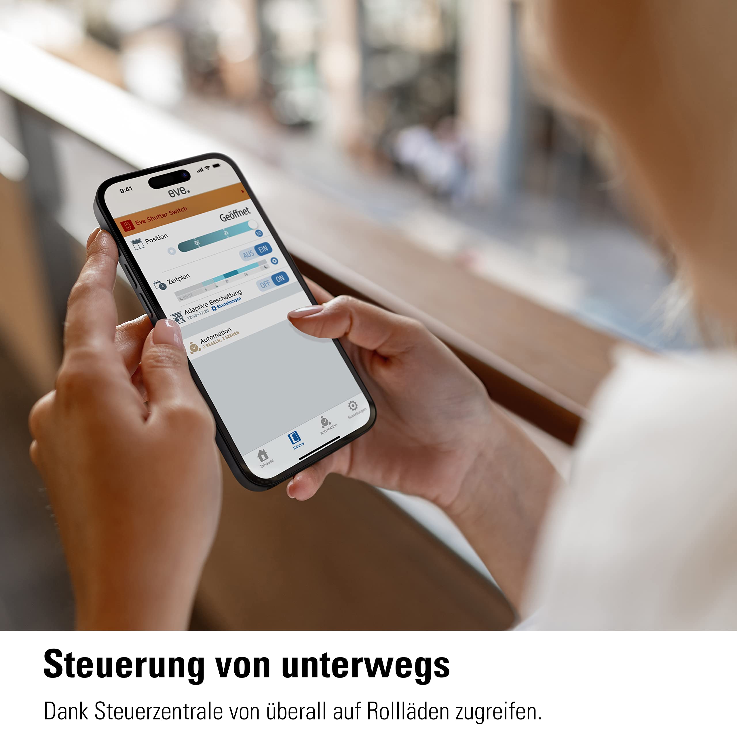 Eve Shutter Switch (Apple Home) - Smarte Rollladensteuerung mit integrierten Zeitplänen, Adaptive Beschattung, Siri-Sprachsteuerung, Zeitschaltuhr, Fernzugriff, keine Bridge nötig, Bluetooth/Thread