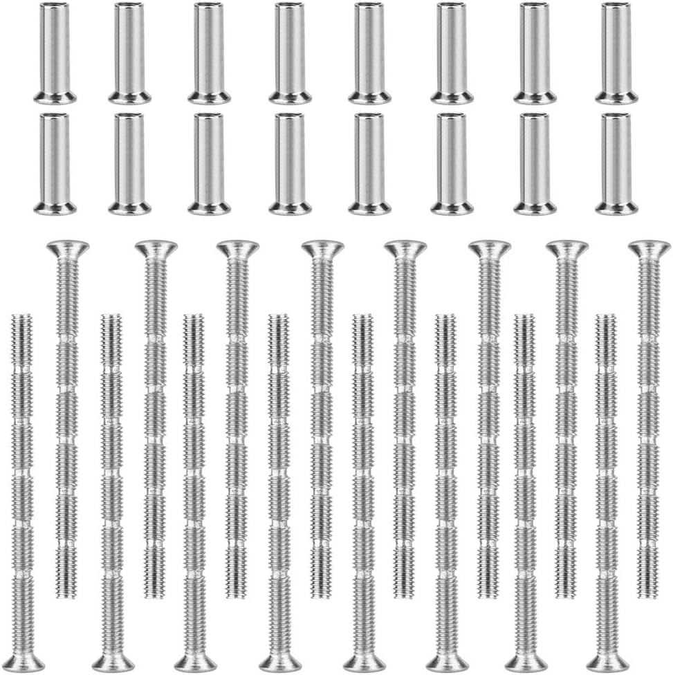 32 PCS M4 Door Handle Screws Nickel Plated Screw Connecting Bolts Sleeves Adjustable Length Bolt Connecting Fixing Sleeve Male to Female for Door Handle Escutcheons Cabinet Drawers