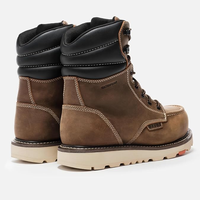BRUNT Marin Welted (Comp Toe) - 8 Waterproof Safety Toe Wedge Work Boot - Goodyear Welt Construction - EH & ESR Rated - Oil & Slip Resistant - Adjustable Width System