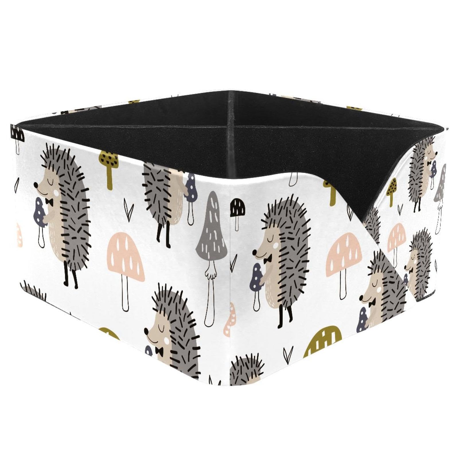 KengjuTesu Hedgehog Holding Mushrooom Forest Pattern Desktop Organizer Pen Holder, Rectangular Pencil Cup for Office, Study and Makeup Stations