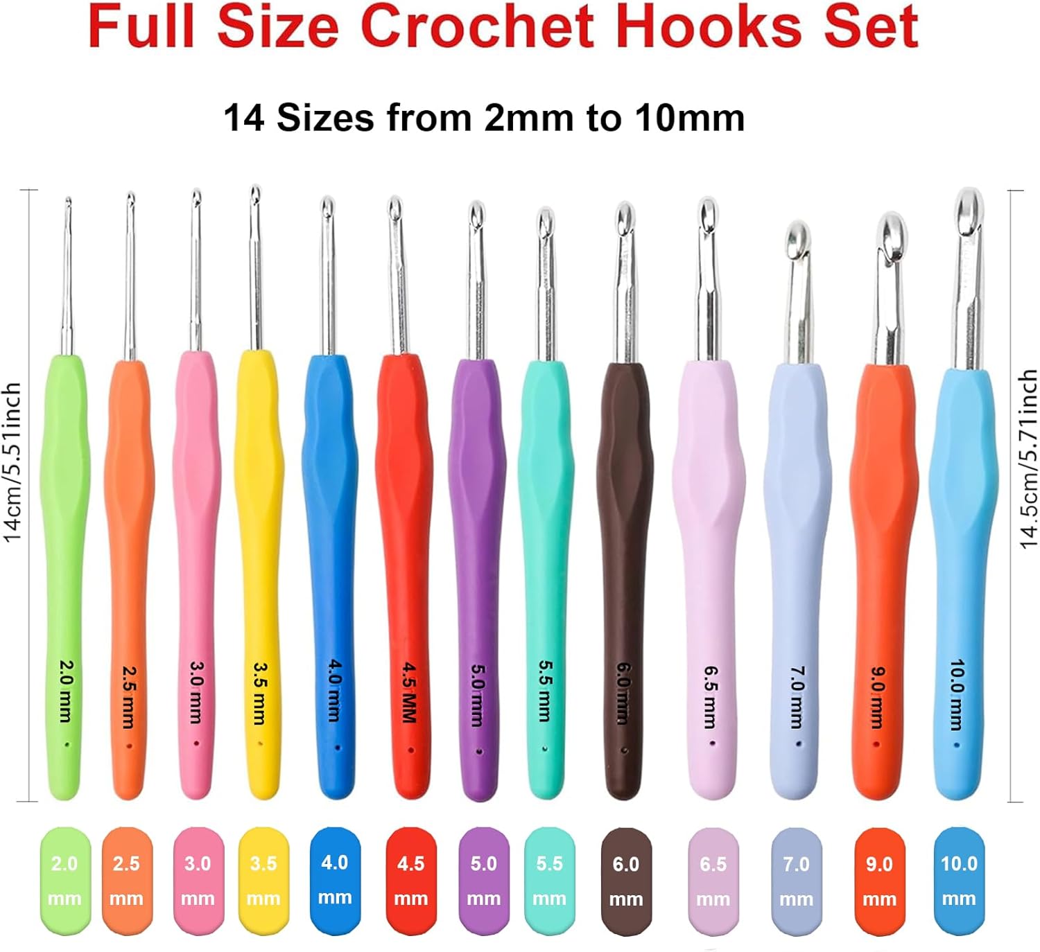 Crochet Hook Set 54 Pieces, 14 Sizes Crochet Set of 2-10 mm Soft Rubber Crochet Hooks Crochet Set with Ergonomic Handle Crochet Accessories Crochet Bag for Beginners and Experienced Crochet Lovers