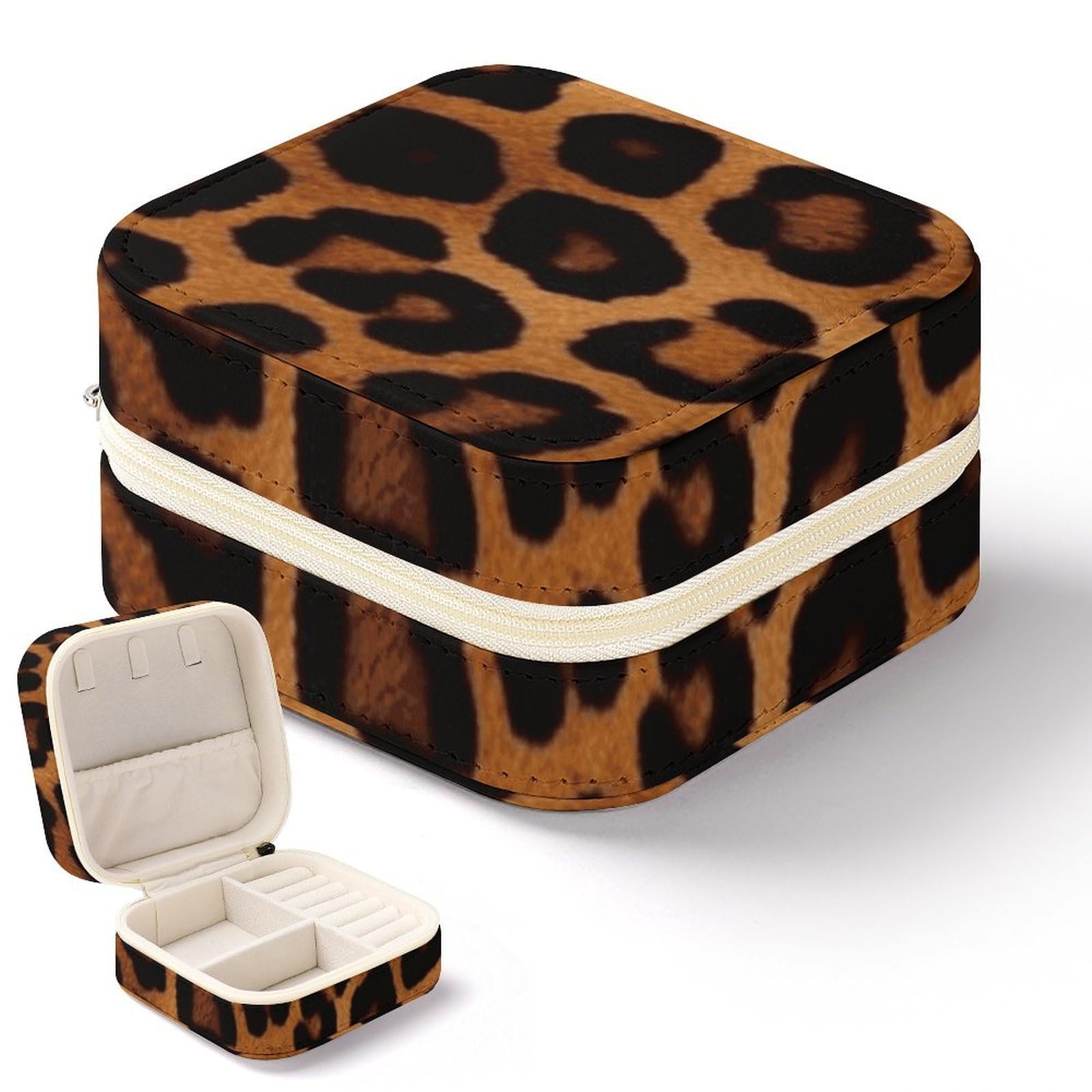 Boîte à bijoux voyage léopard en cuir : organisateur portable bagues et colliers pour femme