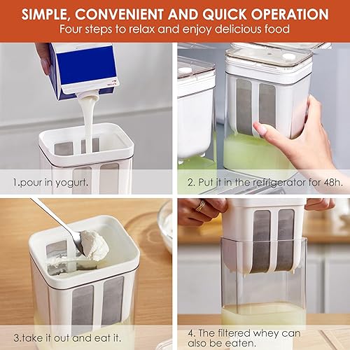 Miniatura 7 de Yogurt Maker Colador de grado alimenticio casero para hacer yogur griego 37.2 fl oz38 onzas líquidas, reutilizable, a prueba de fugas, colador de