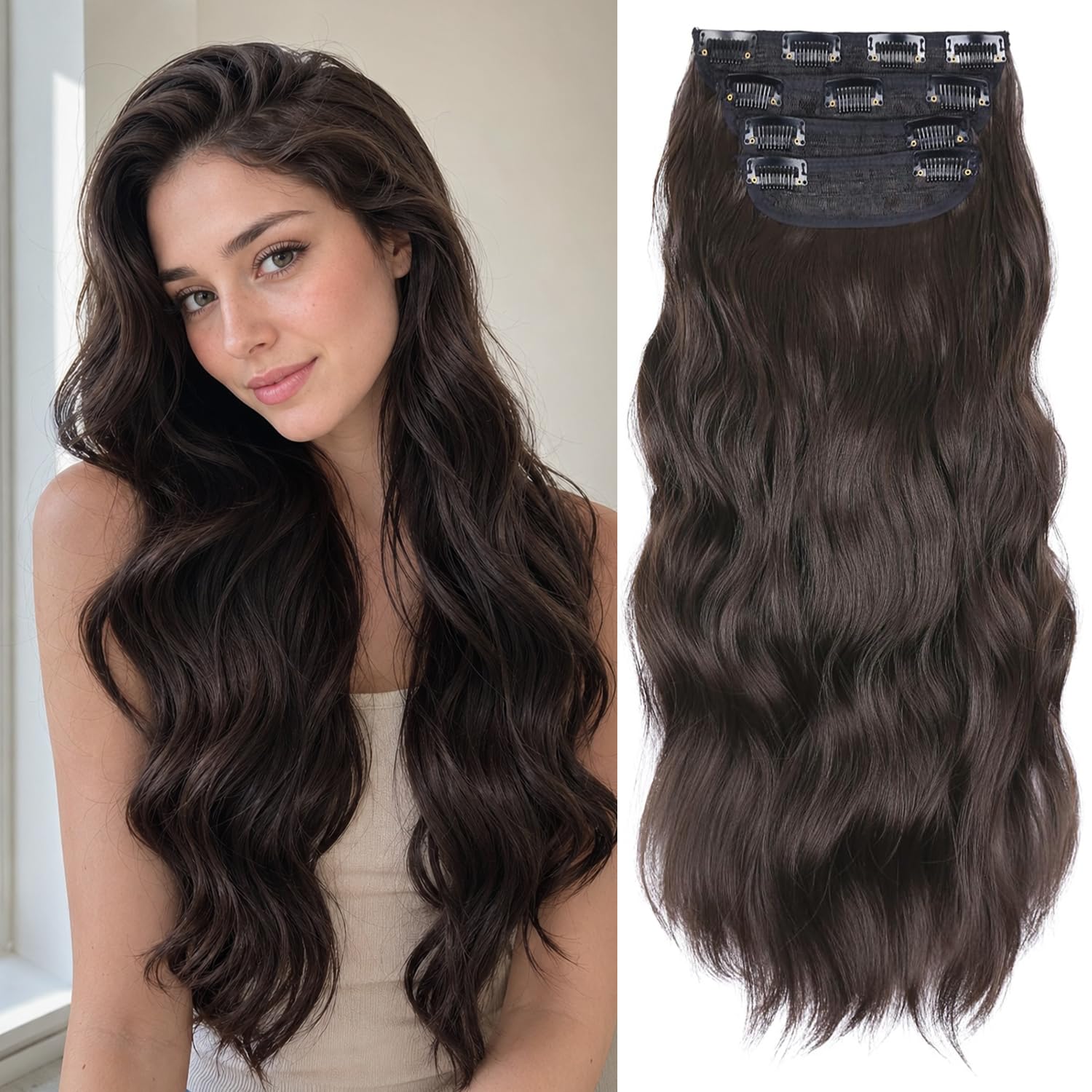 20 Inches Hair Extensions Clip ins, Curly Soft Synthetic Clip in Hair Extensions for Women and Girls (Color: Blonde with Beige Blonde Highlights)