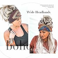 Vista 2 de Olbye Cintas para la cabeza estilo boho para mujeres, bandas anchas elásticas para el pelo, turbantes antideslizantes, bandanas para el pelo