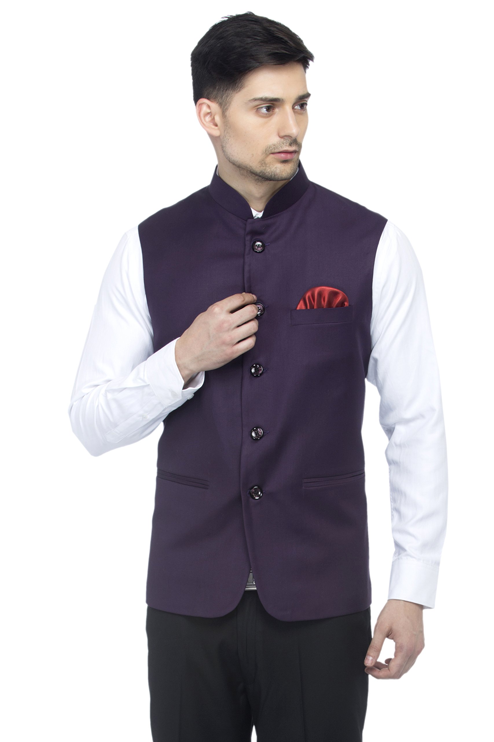 Favoroski Bandhgala Sleeveless Jackets Ethnic Men's Wear Waistcoat (Violet_36)