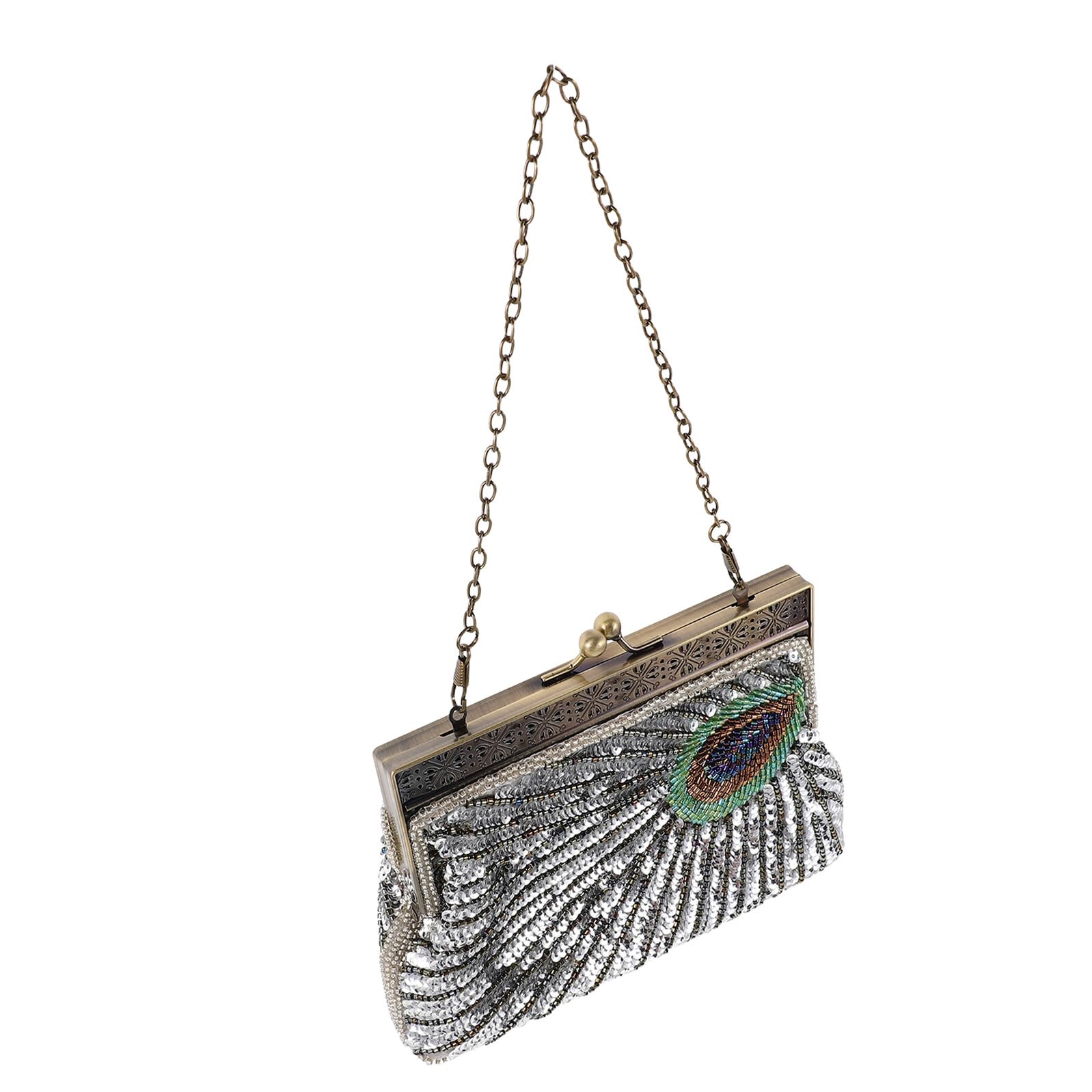 Holibanna Vintage Damen Clutch mit Perlen und Pailletten Glitzernde Abendhandtasche Handgefertigte Umhängetasche für Hochzeit Abschlussball und Party