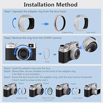 Amazon | Haoge LH-X54W スクエアメタルレンズフード 49mmアダプター