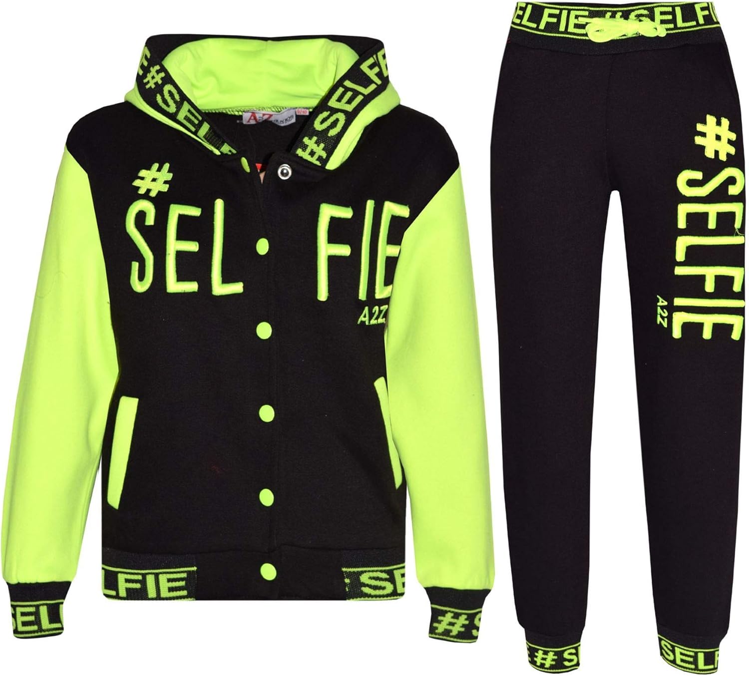 Kids Girls Boys Tracksuit Designer #Selfie Embroidered Top & Bottom Jogging Suit