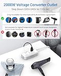 BESTEK 2000W Travel Voltage Converter, Power Step Down 240V to 120V Converter with 2.4A 2-Port USB Charging for Hair Dryer/Curling Iron/Coffee Machine/Phone,Travel Adapter for Europe Countries (White)