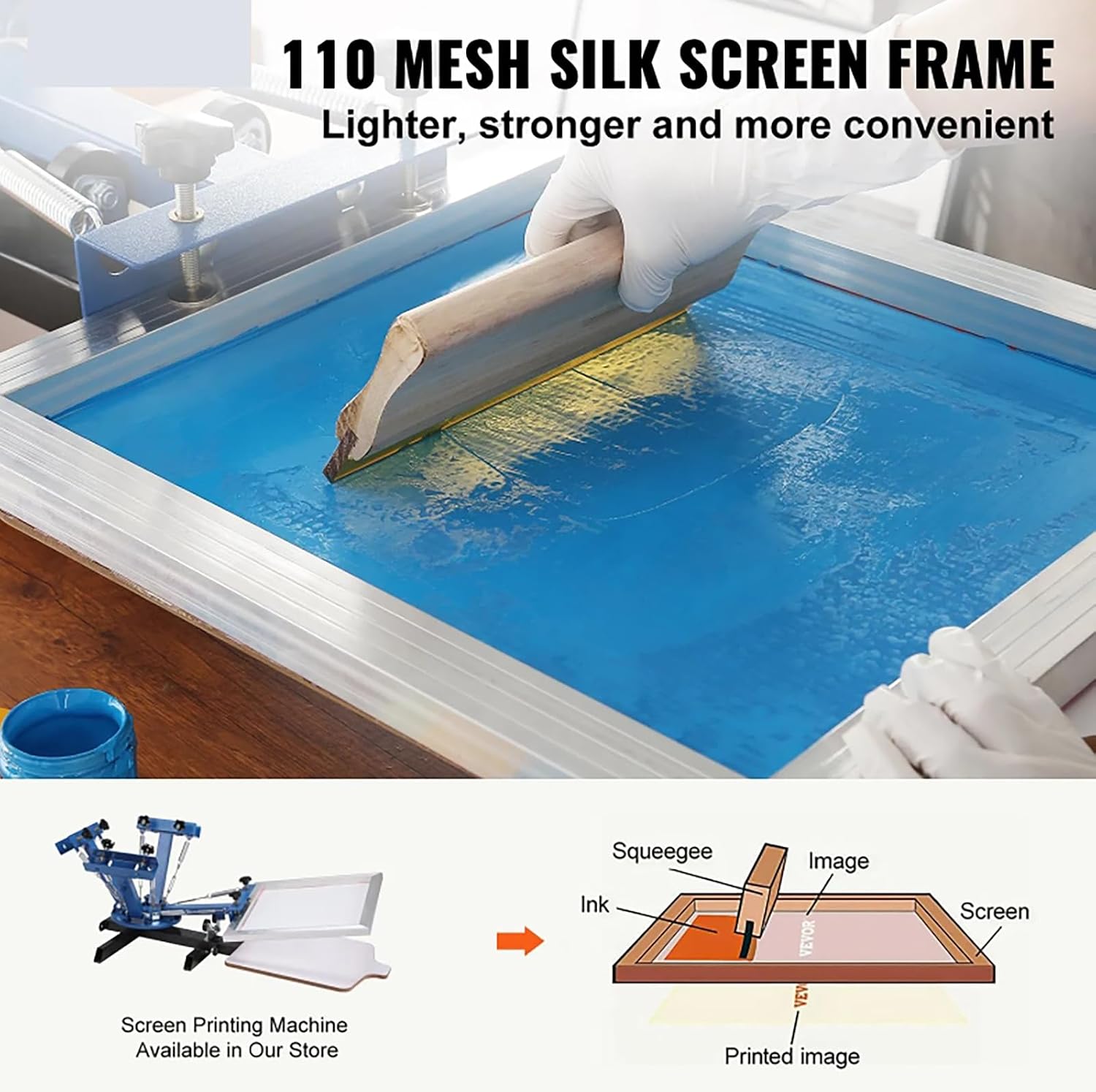 Screen Printing Kit, 3 PCS Aluminum Silk Screen Printing Frames, 5 Glitters and Screen Printing Squeegees and Transparency Films, 6x10/8x12/10x14inch 110 Count Mesh, for DIY T-Shirts Printing