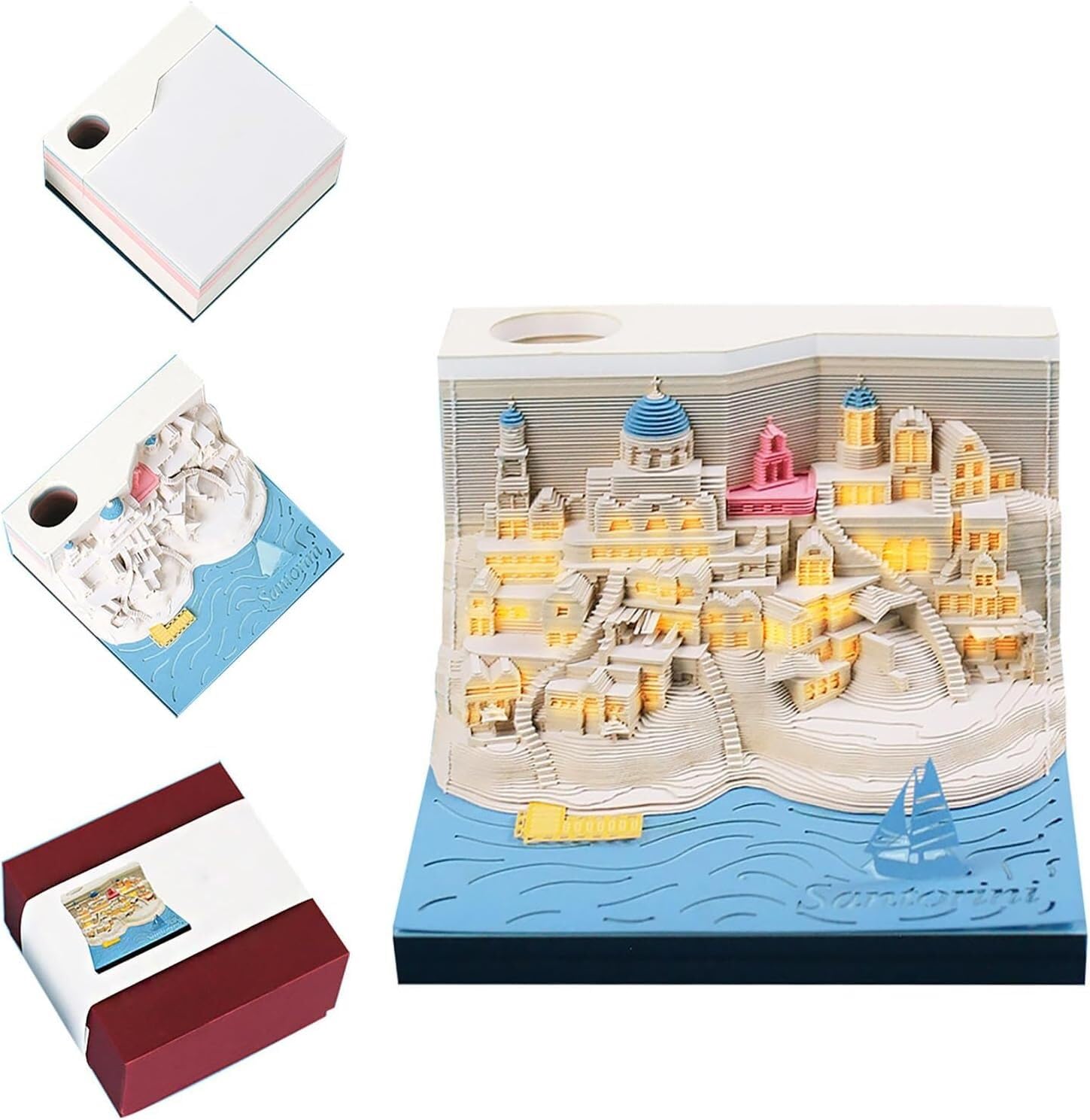 Blocco note adesive 3D, blocco note Santorini, blocco note 3D intaglio, calendario creativo da scrivania fai da te scultura di carta arte artigianato decorazioni da scrivania scultura casa scultura