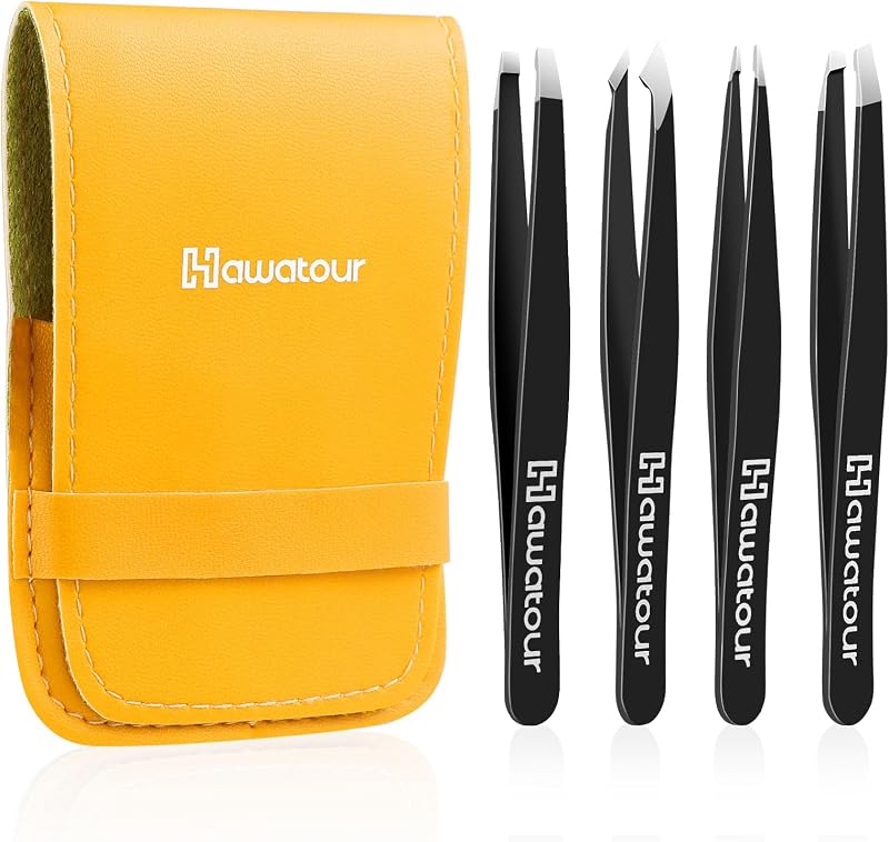 Pinças HAWATOUR de aço inoxidável 1Cr17, conjunto com 4 unidades, preto