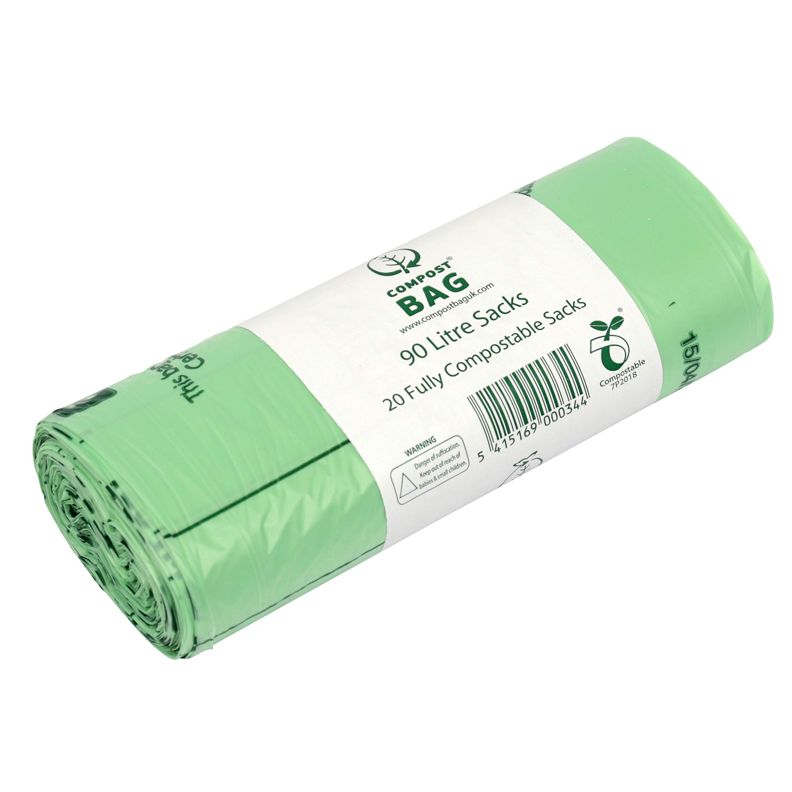 90L x 20 Compostable Compost Bag Food Waste Sacks - Commercial size - 90 Litre Food Waste Bin Liners - EN 13432 - with Composting Guide