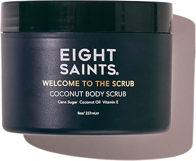 Eight Saints Welcome to the Scrub Coconut Body Scrub, Sugar Scrub for Acne, Cellulite, Deep Cleansing, Scars, Wrinkles, Exfoliate & Moisturize Skin, with Cane Sugar, Coconut Oil, & Vitamin E, 8 Ounces