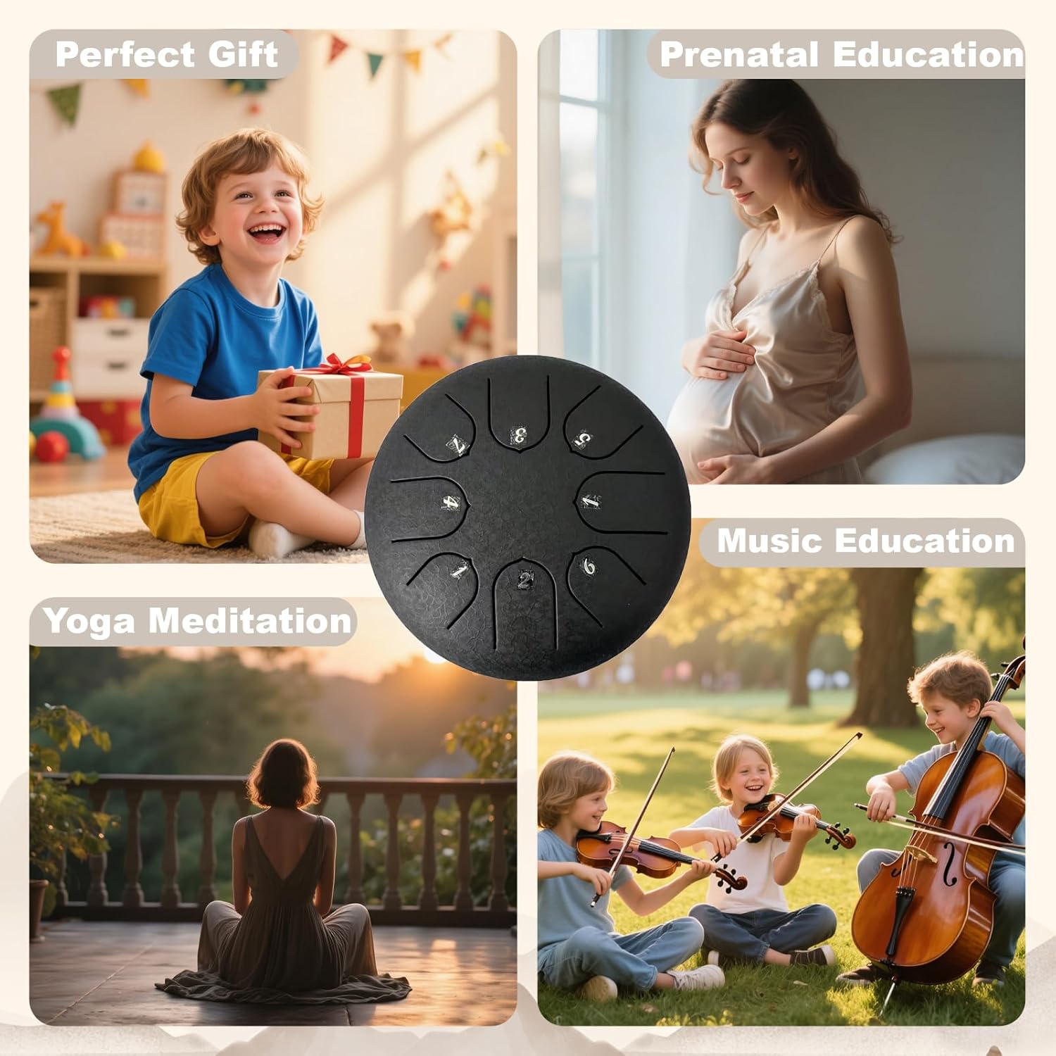 TUOKING Steel Tongue Drum 6 Inch 8 Notes D Major Rain Drum with Carry Bag,Hand pan Drum Mallet and Music Book - Perfect Zen Meditation Instrument, Gift for Beginners & Adults(Black)