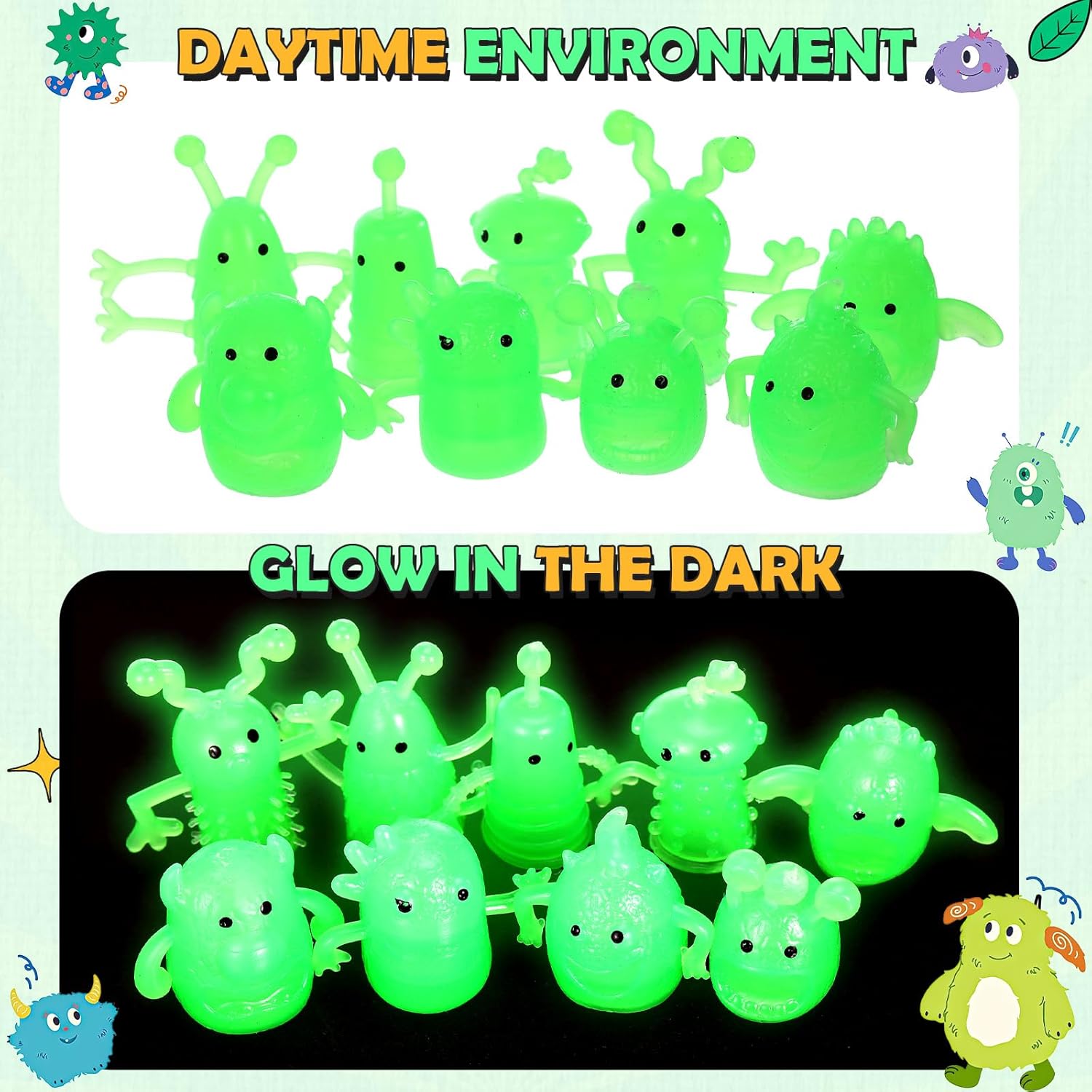 Soulchen 30 Pcs Glow in The Dark Finger Puppet Finger Cots Soft Rubber Stretchy Fidget for Role Playing Birthday Party Favors Puppet Show, 9 Random Styles