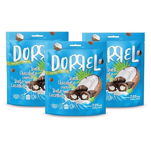Miniatura 142 de DORREL - Dátiles cubiertos de chocolate negro belga (Medjool) con relleno de cacahuetes salados, aperitivo de chocolate vegano de alta energía