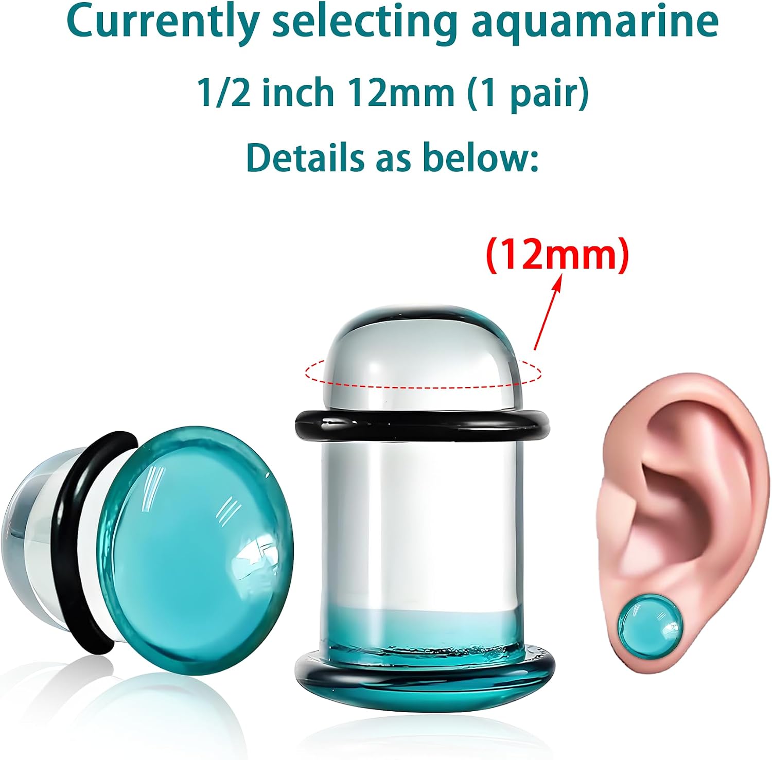 Glass Ear Stretching Kit, Single Flare Plugs & Rubber Rings, 14G-00G Gradual Sizing, Smooth Glass Gauges for Daily Wear, Earring Expander Stretcher Piercing Body Jewelry