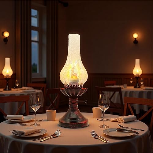 Miniatura 8 de Vintage Table Lamp - 3 Modes Dimmable Retro Rustic Desk Lamp with Crackle Glass Shade, Antique Victorian Style, E26 Bulb Included, Ideal for