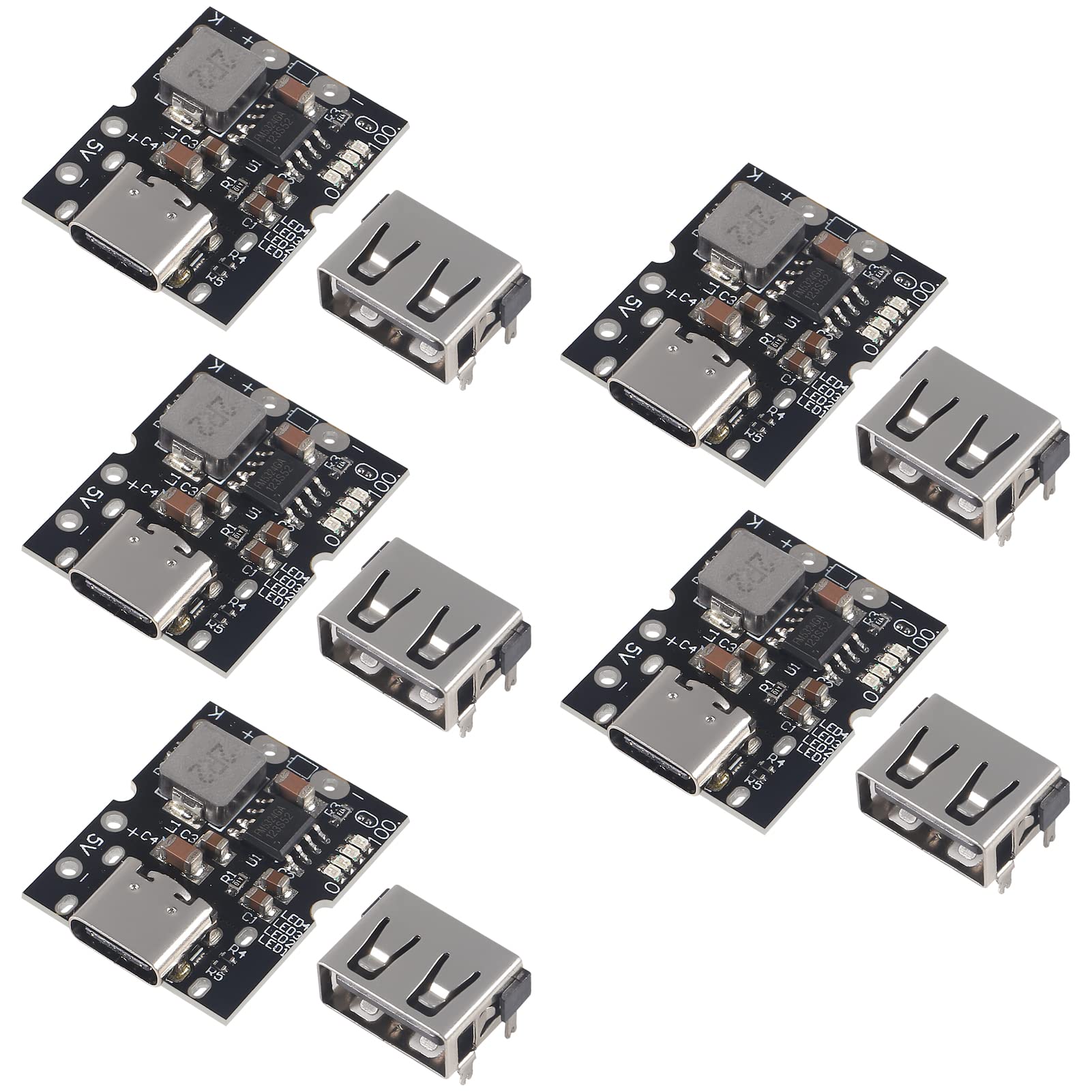 D-FLIFE 5pcs Type-C USB 5V 2A Boost Converter Step-Up Power Module Lithium Battery Charging Protection Board Display USB for DIY (Not Welded)