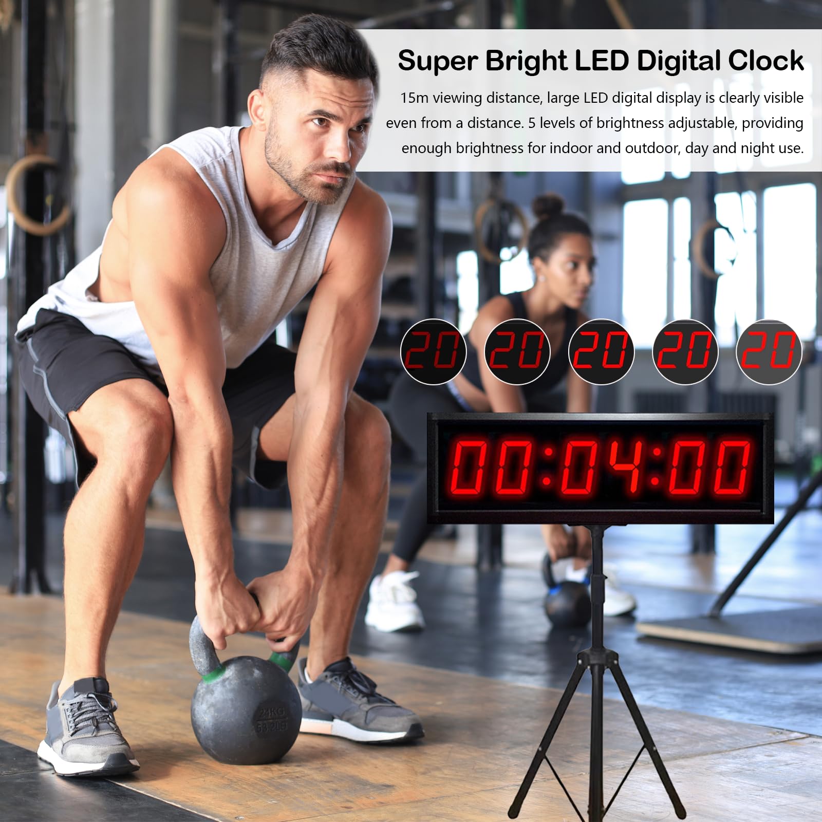 Timer Conto Alla Rovescia Digitale 2,3 Pollici con Treppiede e Telecomando, 6 Cifre Luminosità Regolabile Ricaricabile
