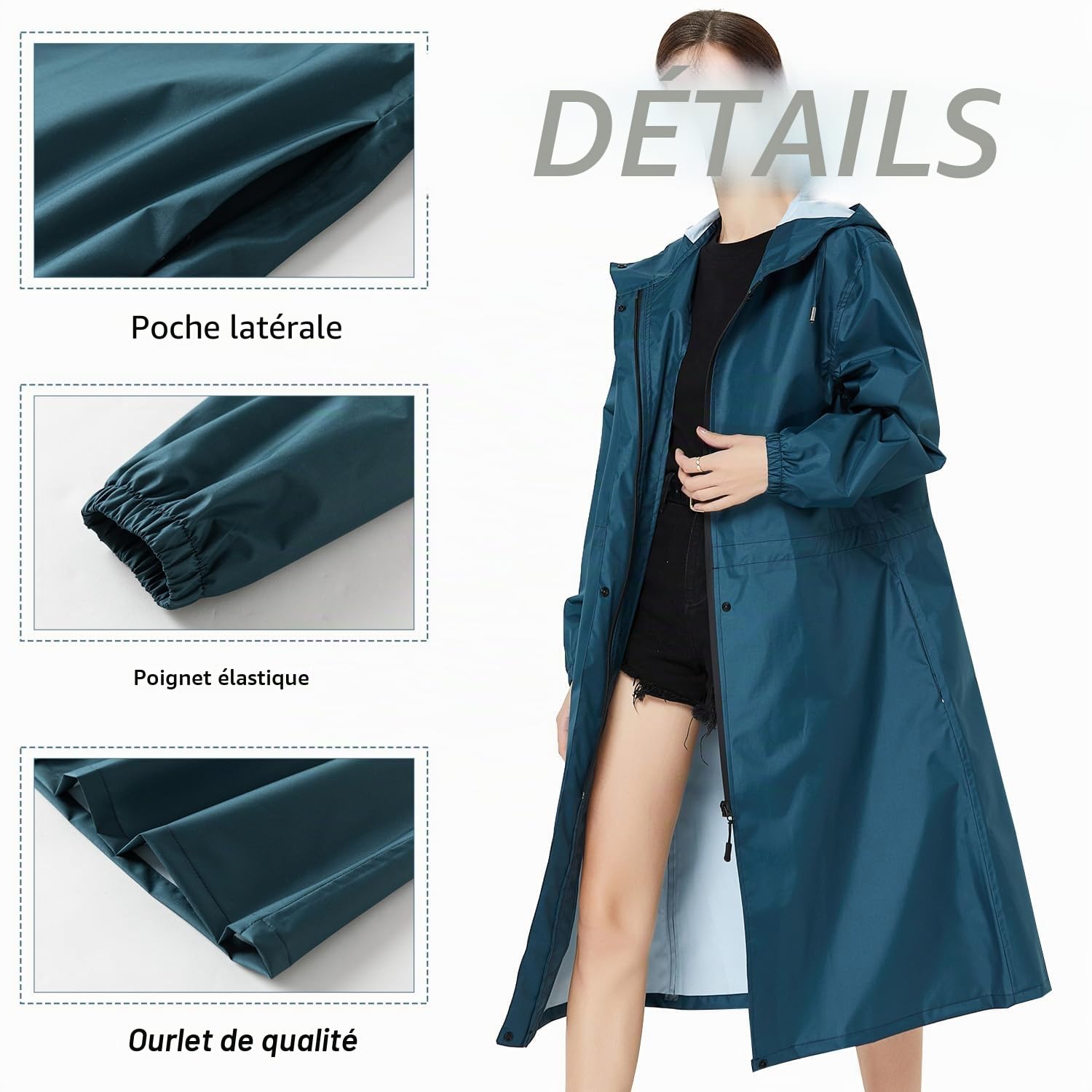 Femmes Imperméable Veste de Pluie Léger Capuche Imperméable Long Extérieur Réutilisable Séchage Rapide Vêtements de Pluie