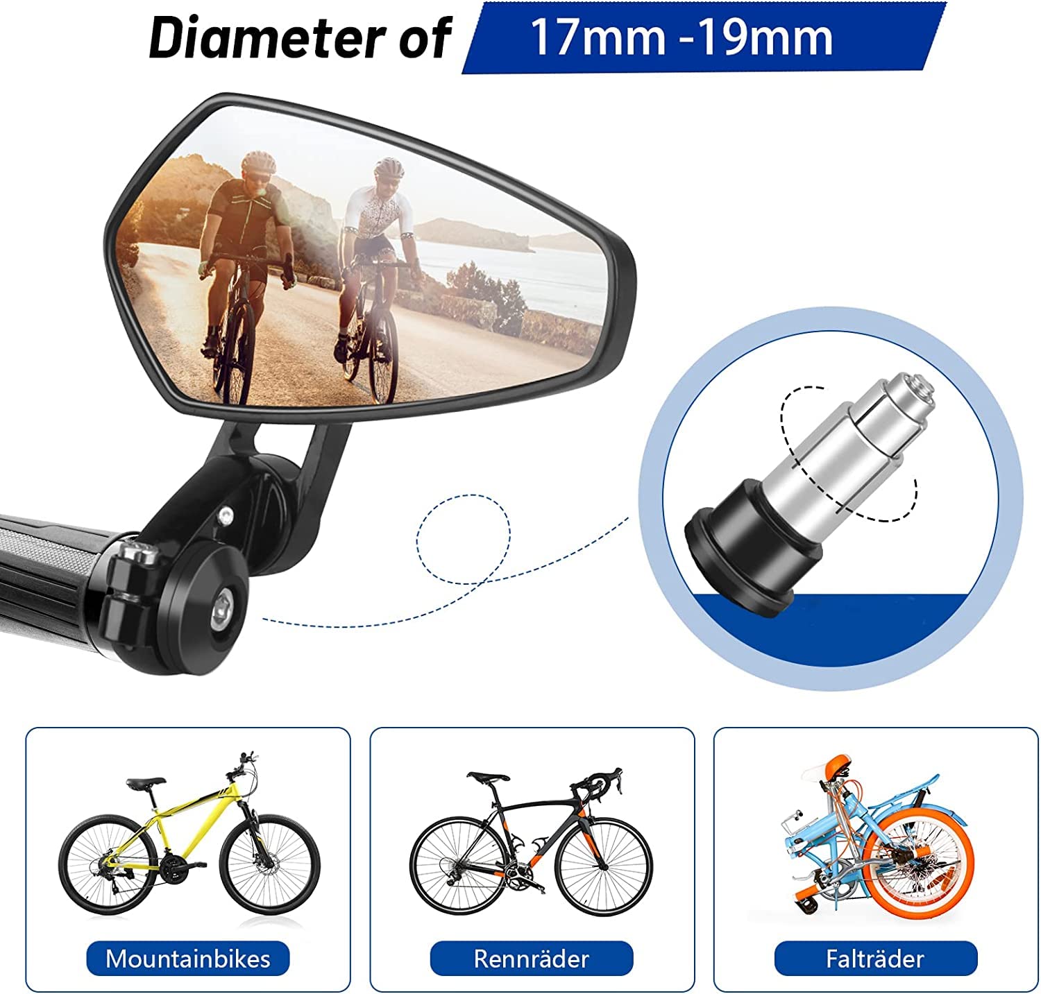 Specchietti Bici Elettrica OSIGEI Specchio Da Bicicletta Girevole A 360 Gradi, Materiale ABS Ecologico E Durevole, Supporto Universale (17,4 U2013 22 Mm) Per Bici Da Città Specchietto Bicicletta
