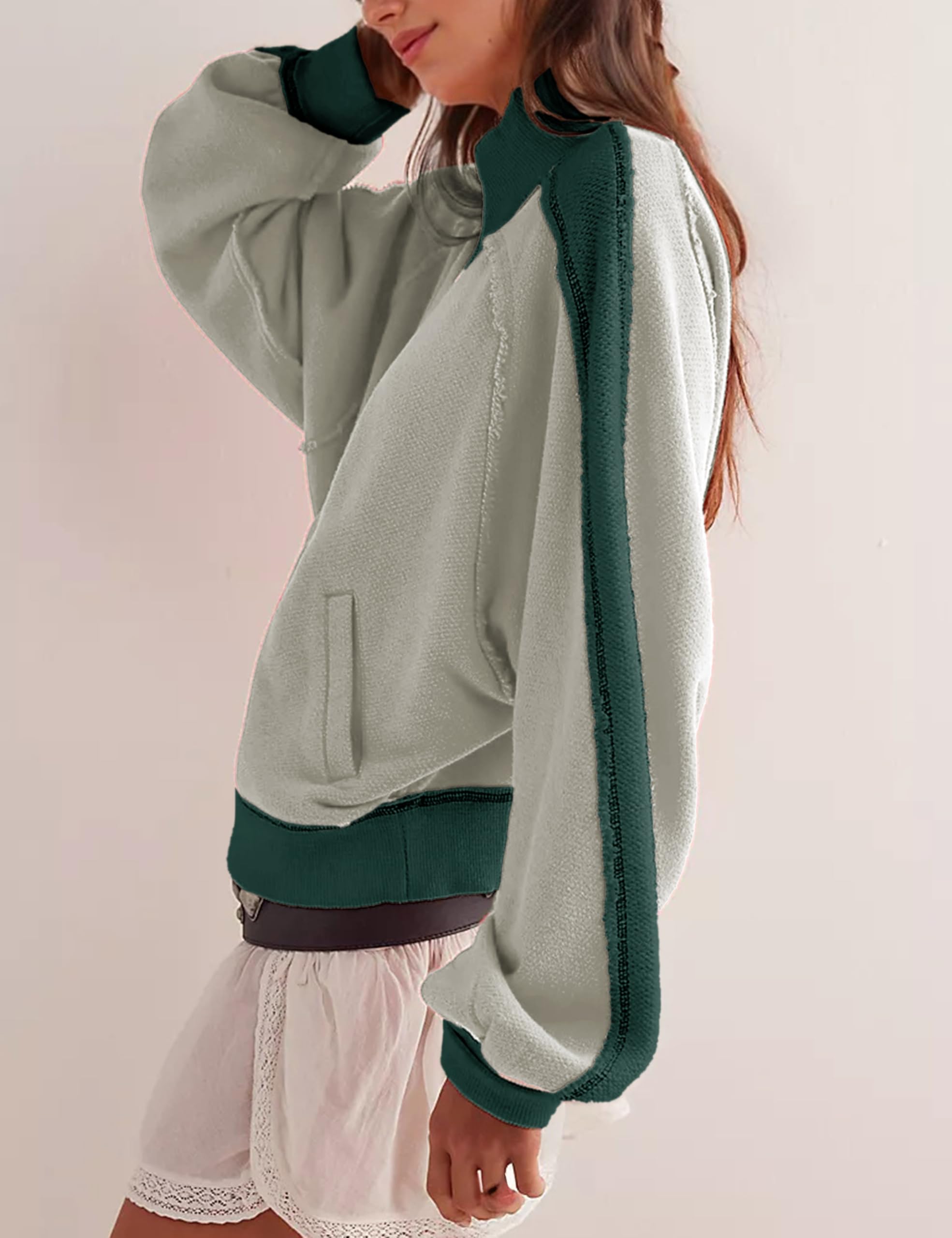 Snapklik.com : Ynhonra Womens Oversized Contrast Zip Up Jacket Long ...