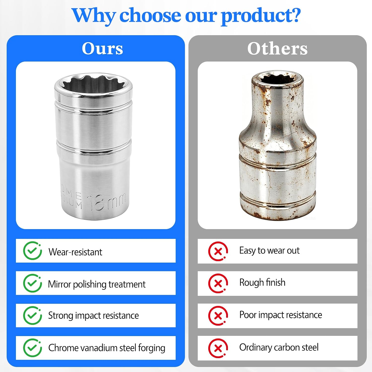 2 Pcs 1/2" Drive 18mm Shallow Impact Socket