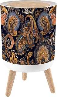 Trash Can with Lid Colorful Paisley Indonesian Batik Bright Classic Indian Fabric Small Garbage Can with Legs Waste Bin Press-Top Lid Wastebasket for Kitchen Bathroom Living Room 7L/1.8 Gallon