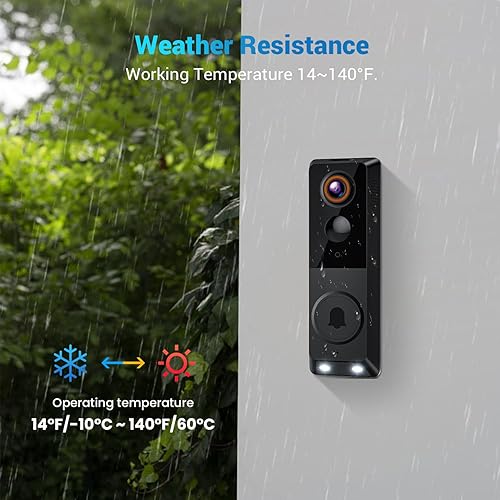 Miniatura 3 de Cámara de timbre inteligente inalámbrica 1080P, detección humana AI, solo Wi-Fi de 2.4 GHz, visión nocturna a color, audio bidireccional, funciona