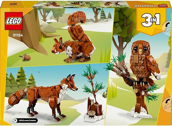 LEGO Creator Jungle Animals: Red Fox 31154 – Christmas Gift Idea for Kids Ages 9 and Over, 3’ in 1 Creative Toy Making Set (667 Pieces) with Owl and Squirrel Model Options