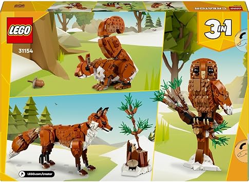 LEGO Creator Jungle Animals: Red Fox 31154 – Christmas Gift Idea for Kids Ages 9 and Over, 3’ in 1 Creative Toy Making Set (667 Pieces) with Owl and Squirrel Model Options