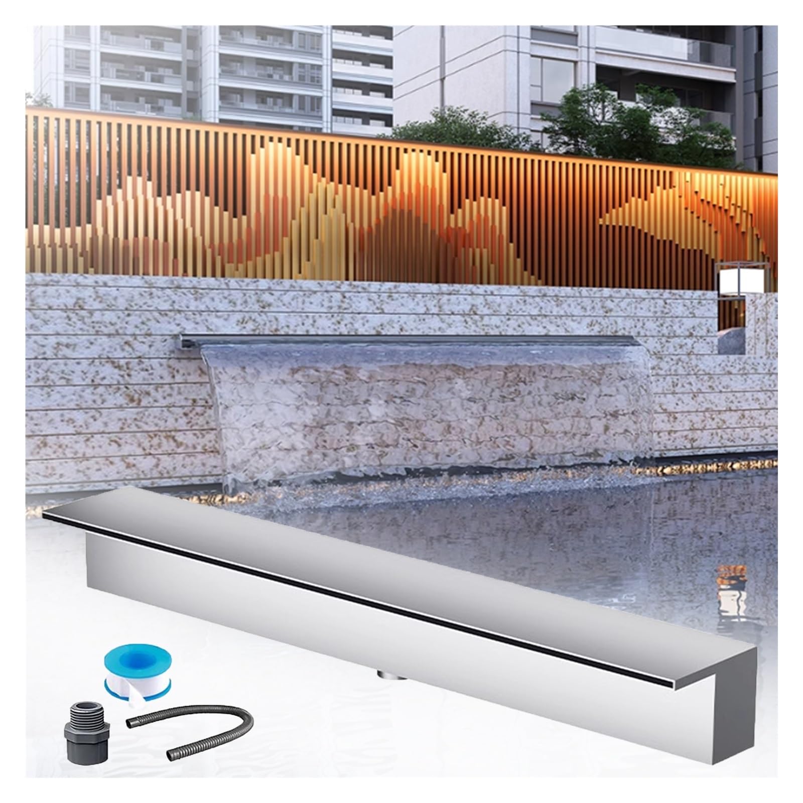IvyLoutish Stainless Steel Waterfall Spillway for Outdoor Ponds, DIY Garden Fountain Overflow Kit, 16x4.9x3.9in, Silver Finish, Perfect for Courtyards & Landscaping Decor