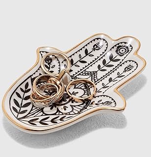 Jewelry Trinket Ring Dish Ceramic Hamsa Evil Eye Hand of Fatima Holder Key Ashtary Trinket Plate Bowl Small Boho Home Decorative Cute Decor Jewelry Tray Dish Gift Mom Brithday