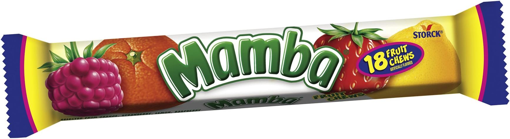 MAMBA Fruit Chews 18-Piece Stick Pack, Assorted Candy, Individually Wrapped Candy, 2.65-Ounce Packages (Pack of 24)